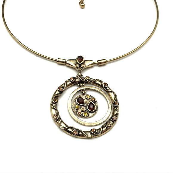 Vintage Style Gold-Tone Adjustable Necklace With Circular Pendant & Embellishmen - Picture 3 of 5